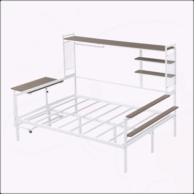 Lit de jour polyvalent en métal avec bureau intégré et rangement pour tous les besoins