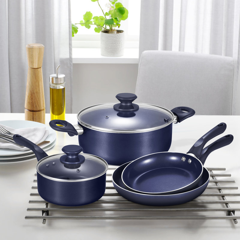 Batterie de cuisine antiadhésive en aluminium 6 pièces Kutime, Bleu perceuse
