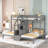  Twin over Twin Bunk Bed with Built-In Staircase and Storage Drawer, Space-Saving Loft Design, Gray