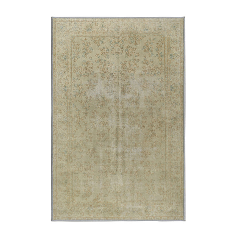Tapis vert à motif floral, Rectangle 7 pi x 10 pi
