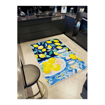 Tapis décoratif multicolore à motif citron et tasse moderne