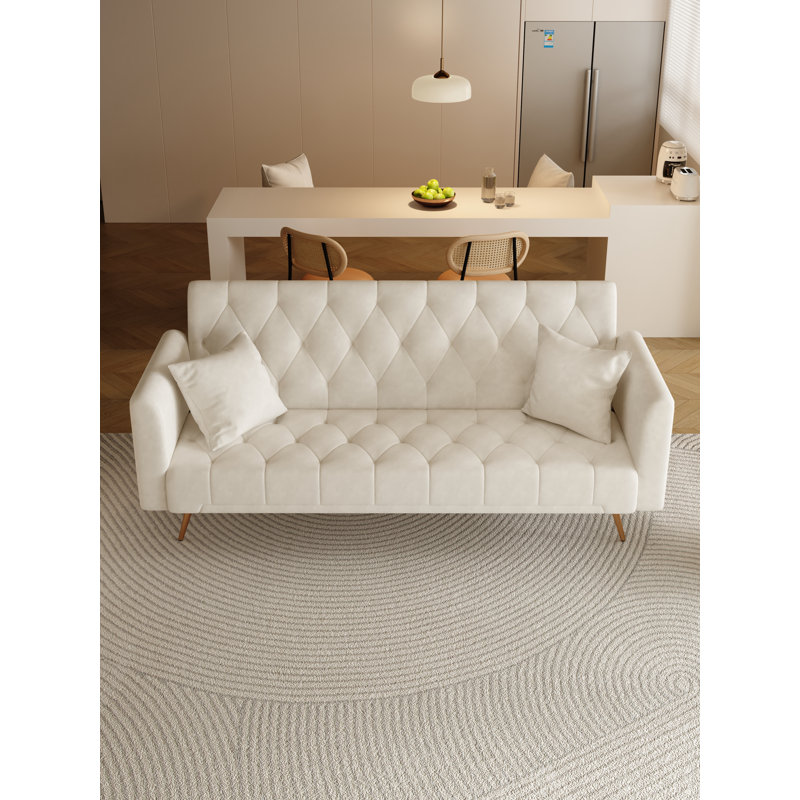 Canapé-lit en velours 71 po Glenston, Velours beige