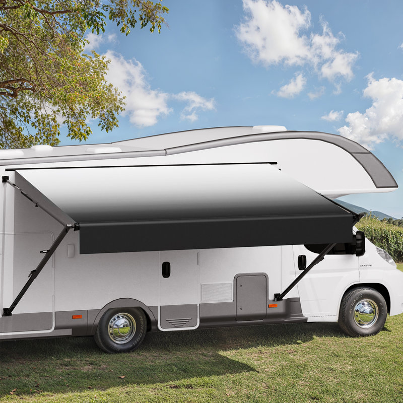 VEVOR 240cm D Vinyl Cover Retractable Trailer Awning, 170.2cm H x 498.3cm W x 240cm D, Black