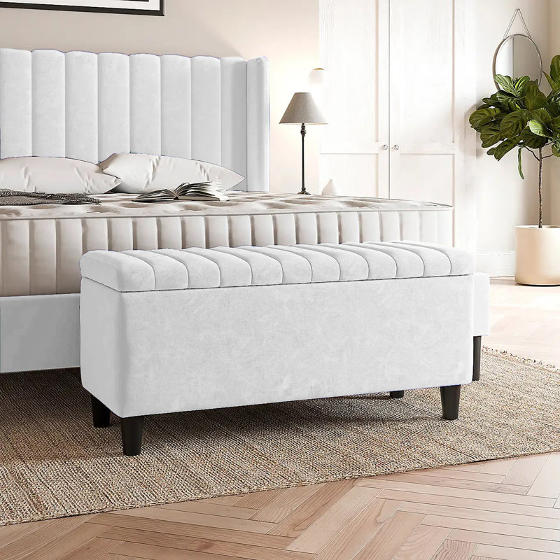 Naples Lined Upholstered Ottoman Storage Box with Wooden Legs, Beige Naple, 40cm H x 180cm W x 40cm D