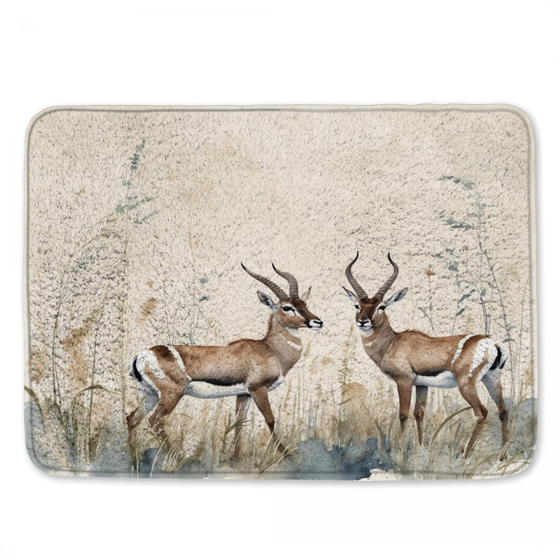 Tapis de bain Deux gazelles dans l'herbe, L 34 po x L 21 po