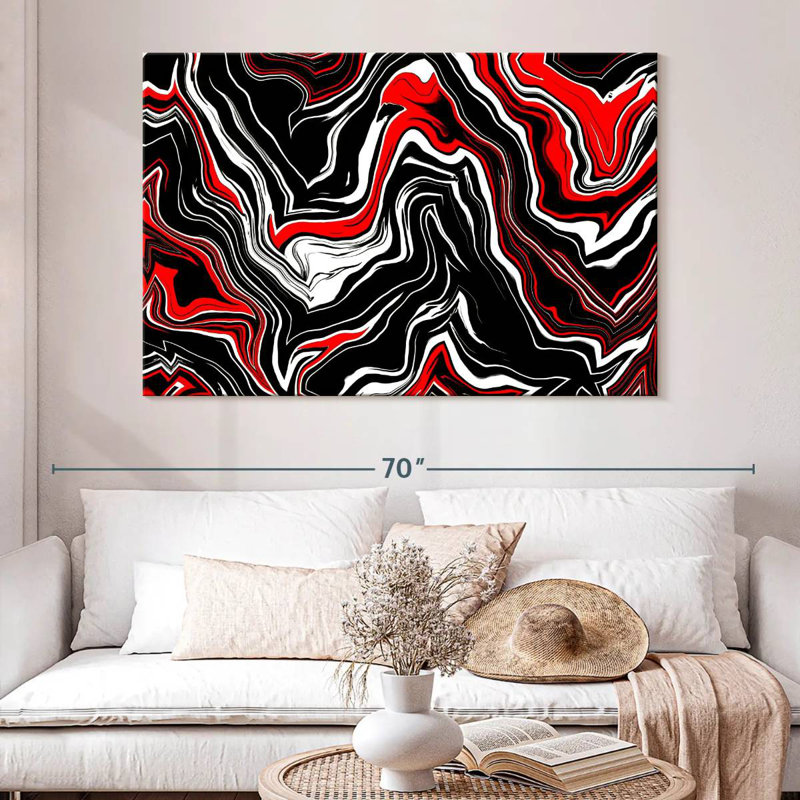 Avery abstrait rouge et blanc, H 34 po x l 51 po