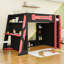 Lit mezzanine double en bois avec bureau intégré, tablettes, lumière RVB, station de charge USB et prise-601097860