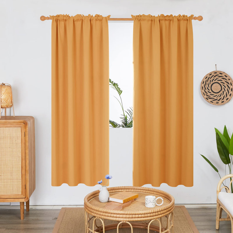 Room Darkening Rod Pocket Thermal Insulated Blackout Curtains (Set of 4), Flame Orange, 38" W x 84" L