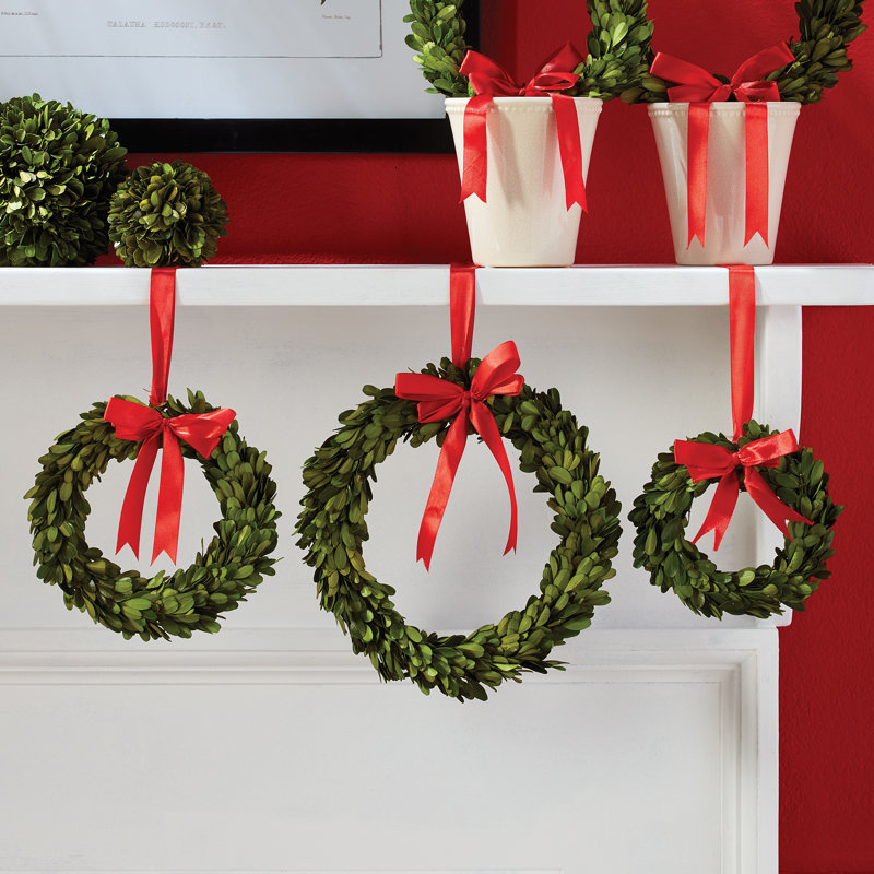 Perserved Greens 3 Piece Wreath Set, Red