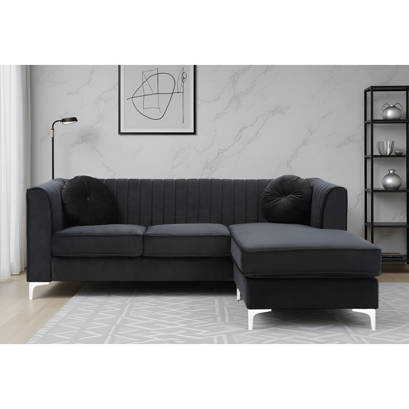 Canapé Tetouan, Microfibre noire / microsuède / velours