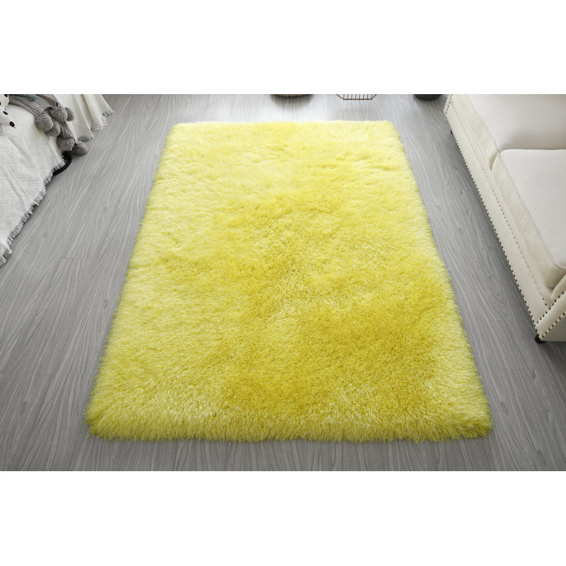 Tapis jaune à poils longs Varina Collection, Ovale 5 pi x7 pi