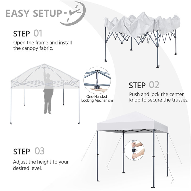 6.6 x 6.6 FT Pop-up Canopy with One-Push-To-Lock Setup Mechanism, White
