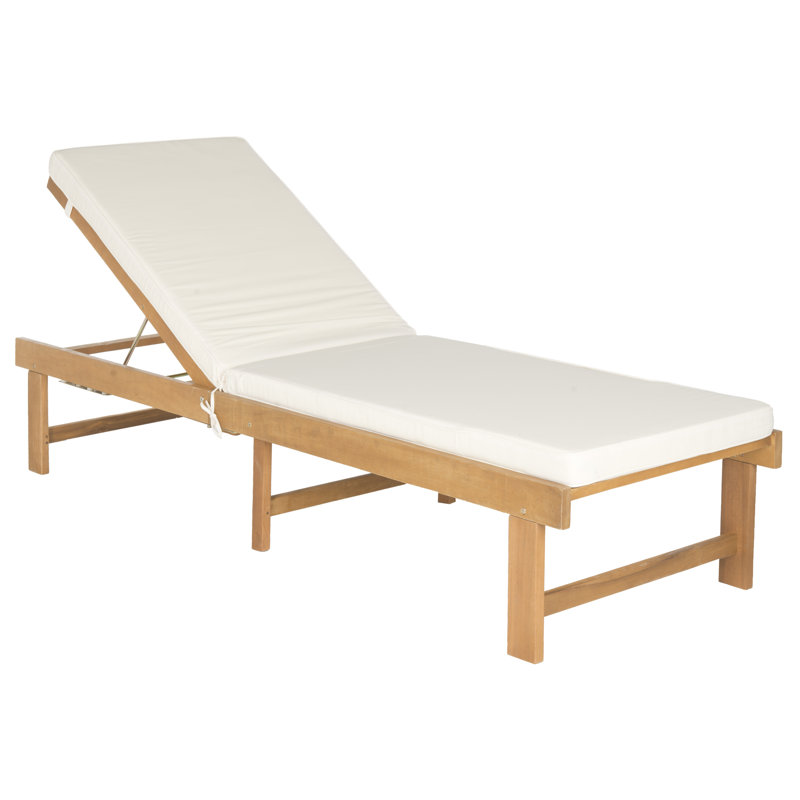 Matheny Outdoor Acacia Solid Wood Single chaise with Cushions, Beige