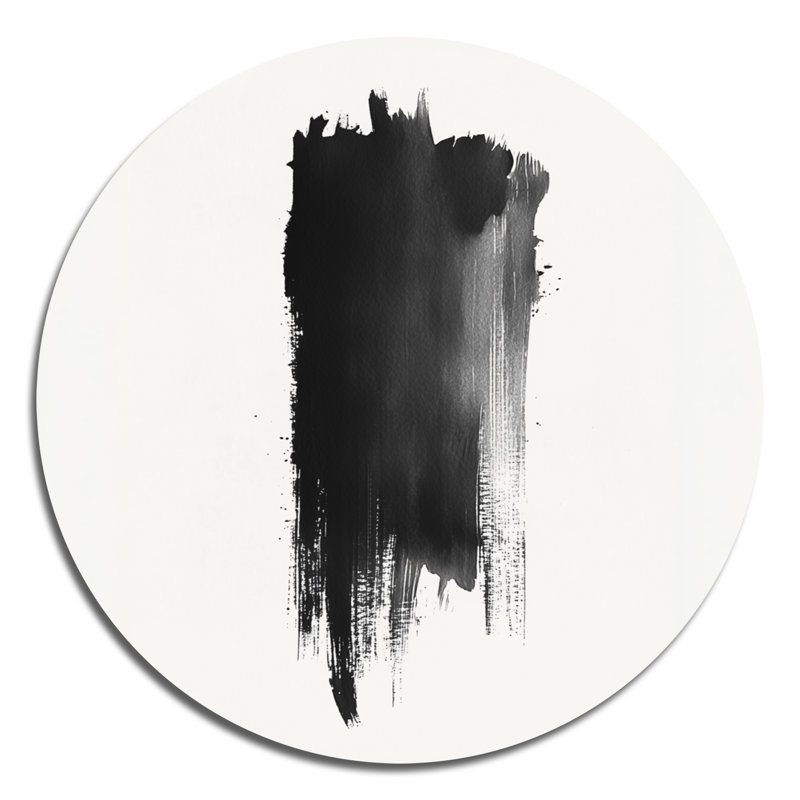 Noir et blanc, coup de pinceau méditation - Minimalisme abstrait, art mural rond en métal, L 29 po x H 29 po