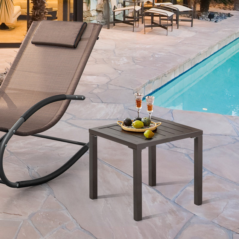 Herv Square Aluminum Outdoor Side Table, Brown