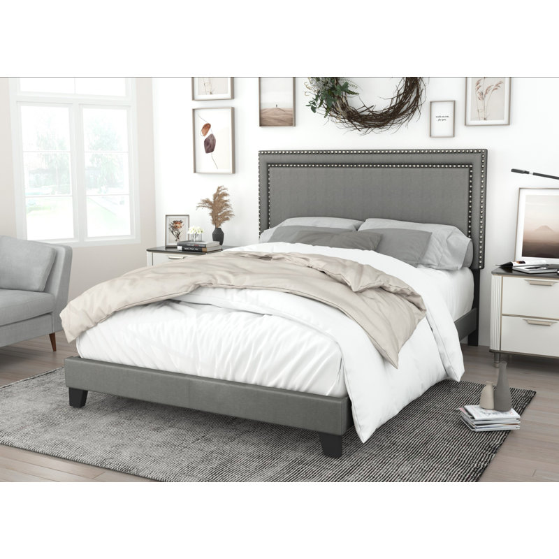 Artia Upholstered Standard Bed, Denim Blue, Twin
