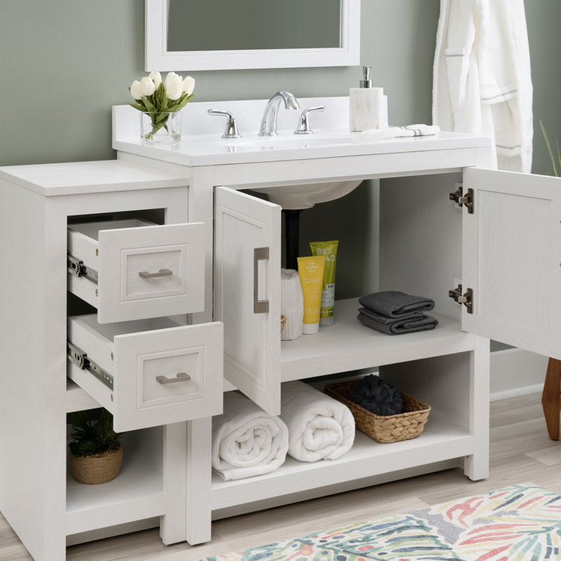 Stovall 43 Inch Single Vanity with Integrated Top and Sink with Mirror, White
