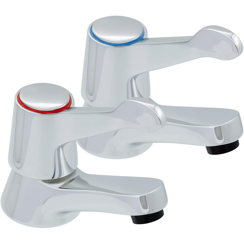 Araya QT Basin Tap Pair Chrome - Lever Handle Bathroom Sink Taps with BSP Fittings and Durable Brass Construction