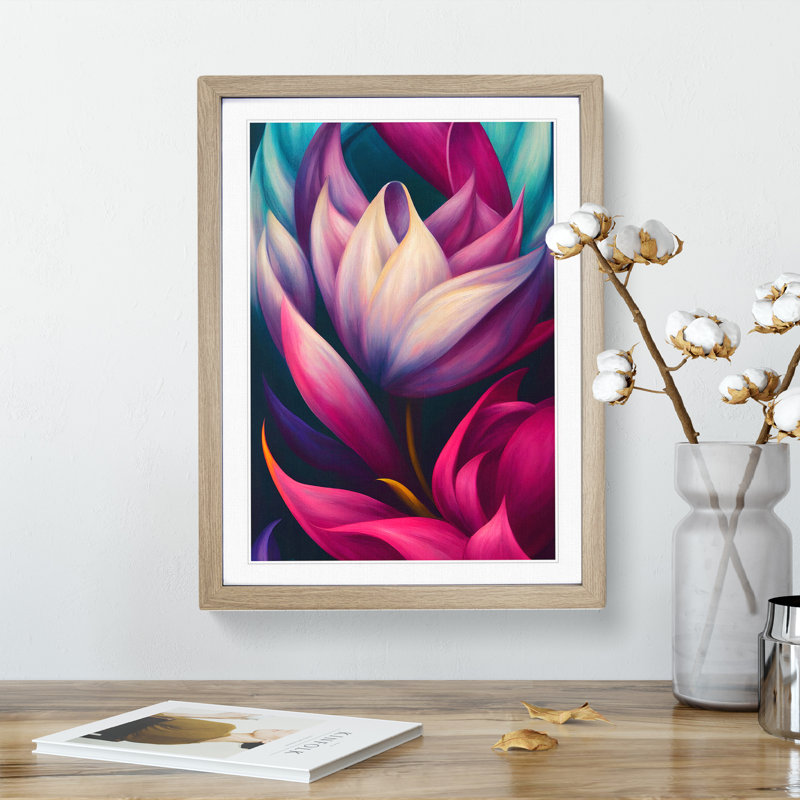 Thrilling Flower - Single Picture Frame Print, 34cm H x 25cm W x 2cm D, Oak