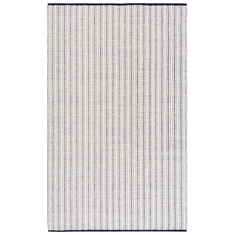 909 Hand Woven Cotton/Wool Striped Rug , Rectangle 3' x 5', Navy/Ivory