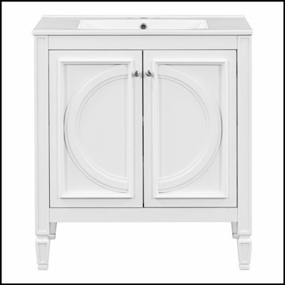 Meuble-lavabo de style rétro de 30 pouces avec lavabo, deux portes et charnières à fermeture douce, idéal pour les solutions de rangement élégantes