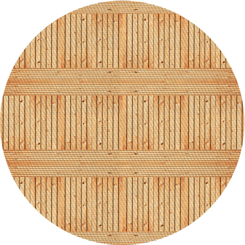 Tapis orange rayé en laine tissé à la machine, Rond 6 pi