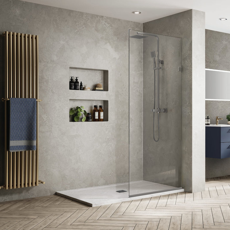 Boivin 24 in. W x 76 in. H Frameless Fixed Glass Panel with Clear Glass, Brushed Nickel
