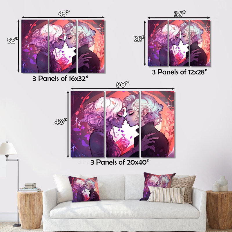 «Young Love» Couple Kissing - Couple, ensemble de reproductions d'art mural, H 40 po x l 60 po x P 1 po