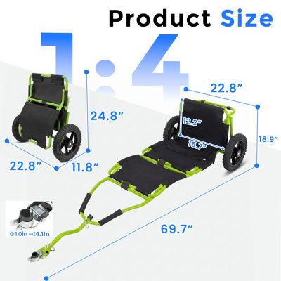 Bike Cargo Trailer 60 lbs Capacity 3 in 1 Folding Design Backpack Trailer Pushcart Mode 12 inch Wheels Carbon Steel Frame Fits 22 to 28 inch Bikes Green