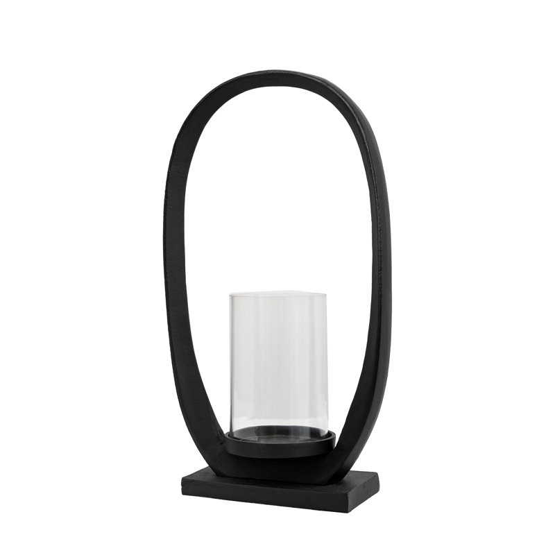 Aluminium / Glass Tabletop Lantern, 41.5cm H x 22.5cm W x 11cm D