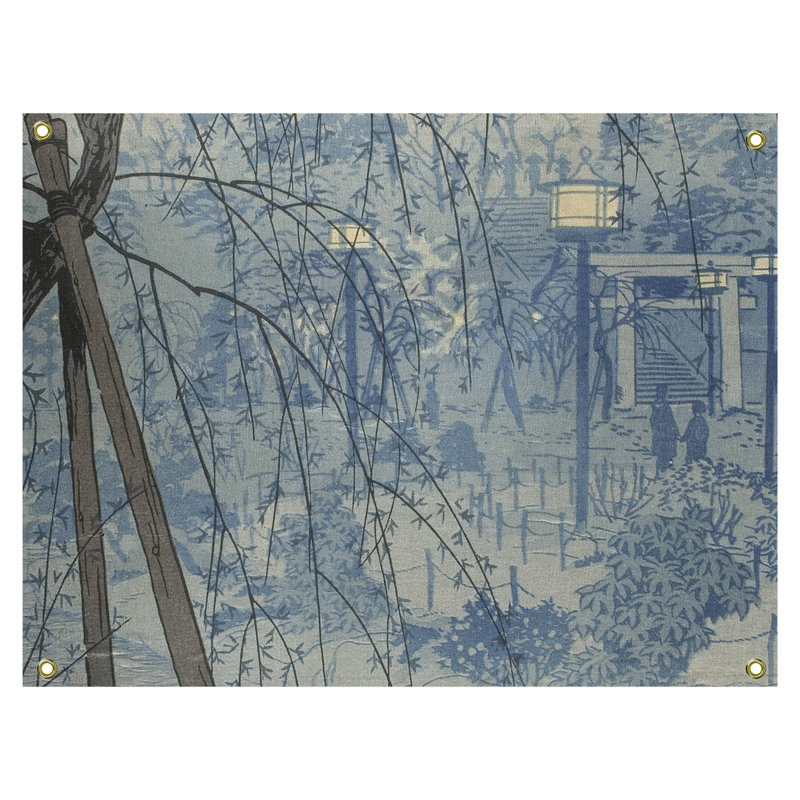 Tapisserie Maez Misty Evening at Shinobazu Pond, H 81,5 po x l 60,5 po, Bleu