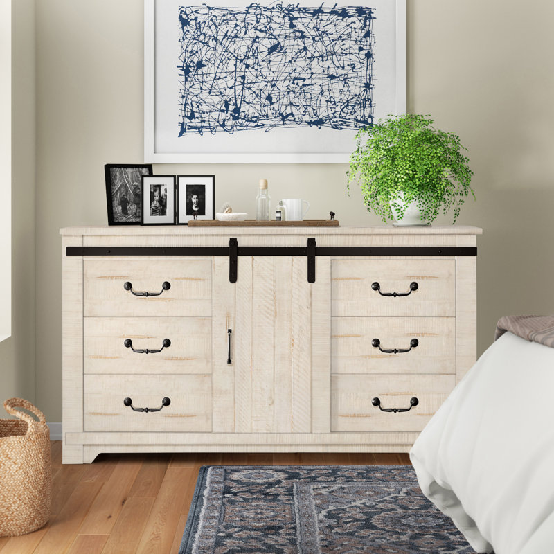 Commode double 9 tiroirs Oydis, Blanc antique