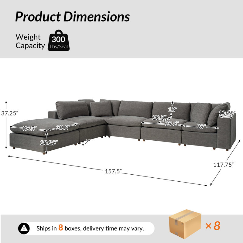Canapé modulaire rembourré Alberto, Gray Polyester