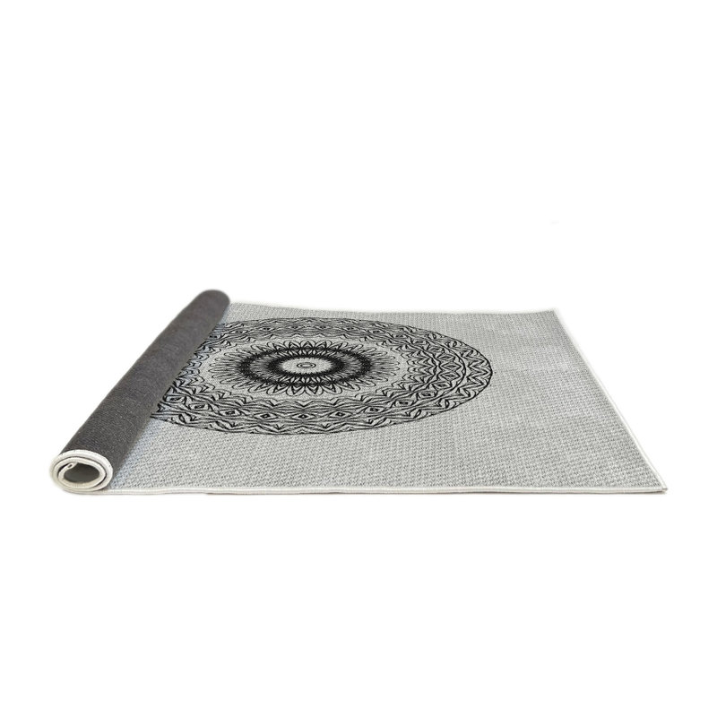 Tapis blanc/noir tissé à la machine, Rond 4 pi
