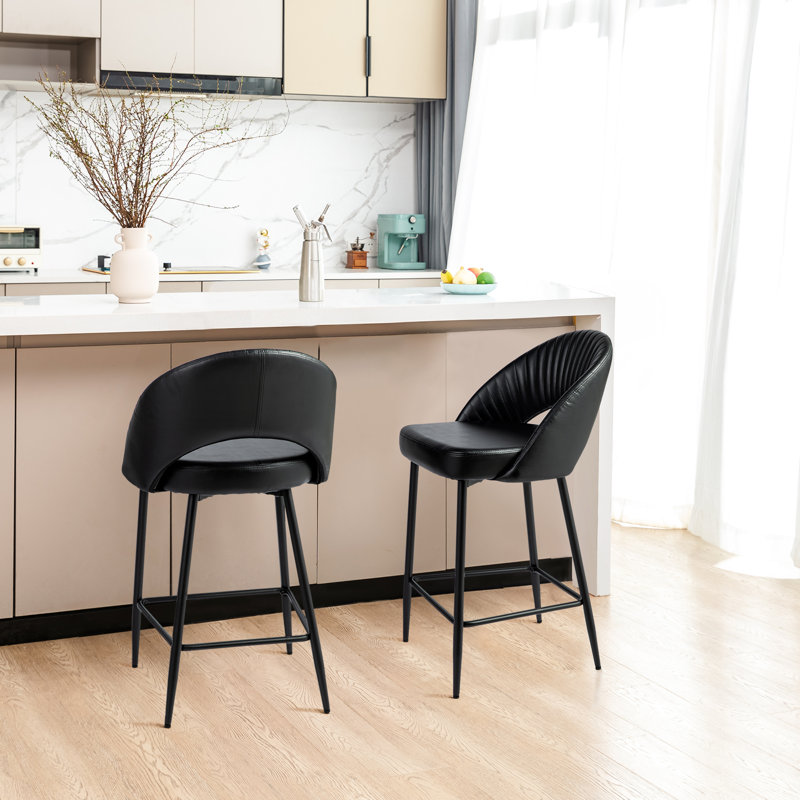 Ejvind Modern Quilted Upholstered Bar Stool, Black, Bar Stool(30" Seat Height)