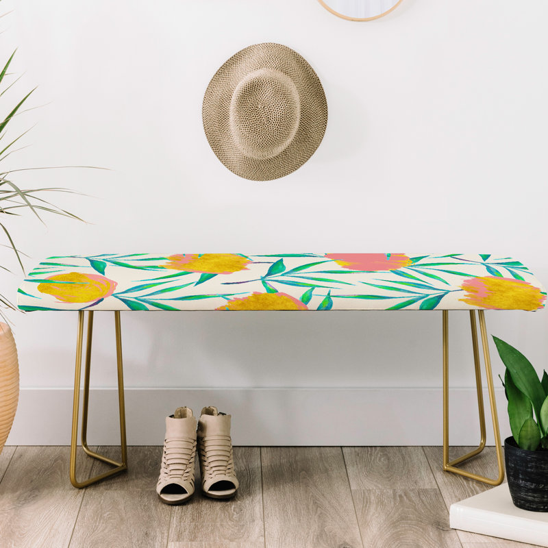 Banc rembourré en similicuir, Orange / bleu / floral