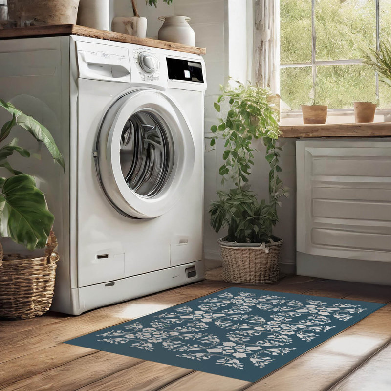 Tapis à linge Rumi, L 49 po x H 6 po, Floral bleu sarcelle