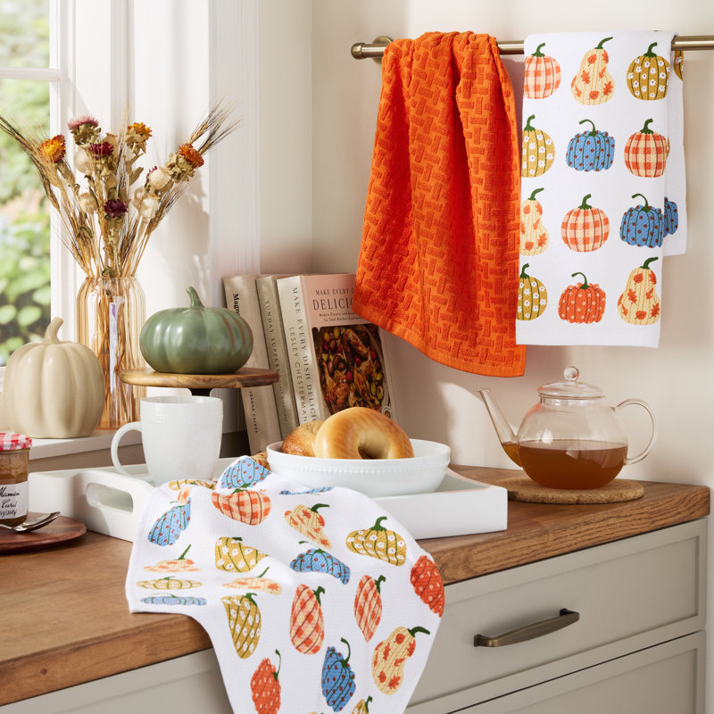  Ensemble de 3 serviettes de cuisine citrouille d'automne