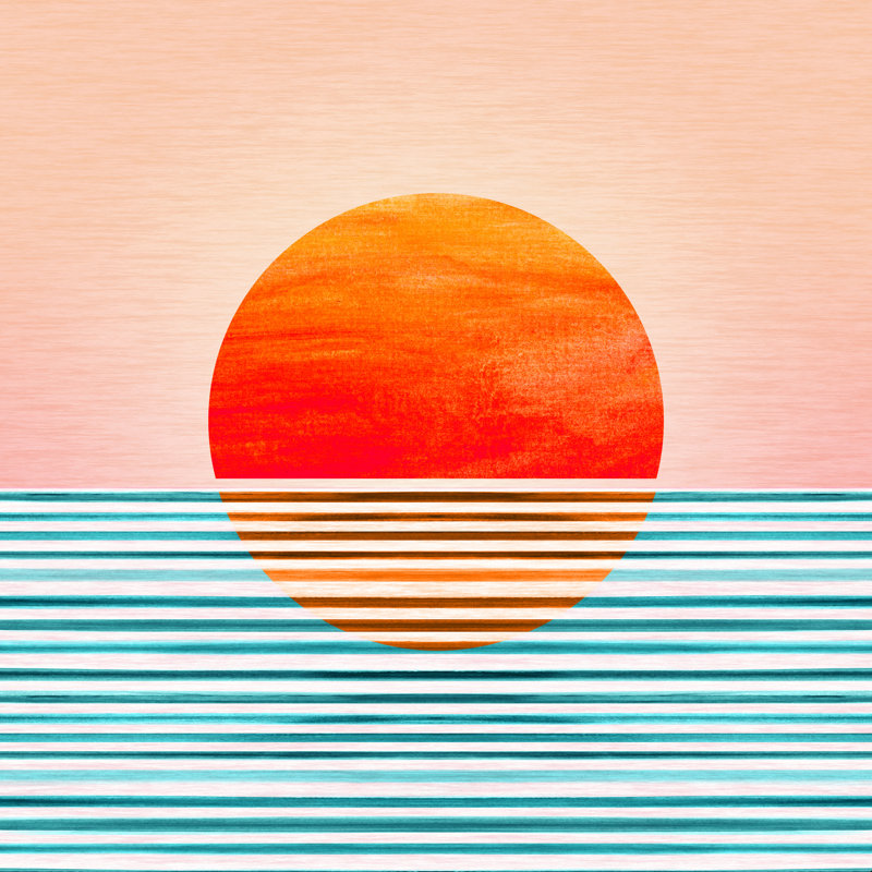 Coucher de soleil moderne tropical minimaliste III, H 12 po x l 12 po, Non, Cadre flottant noir