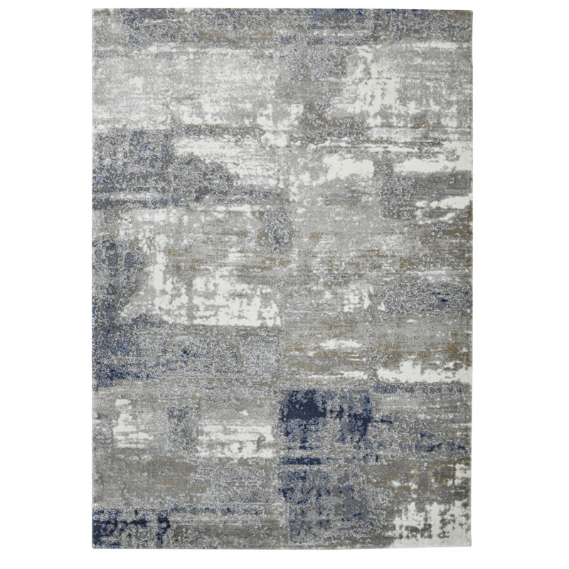 Tapis gris / bleu Duska, Rectangle 5 pi 3 po x 7 pi 9 po