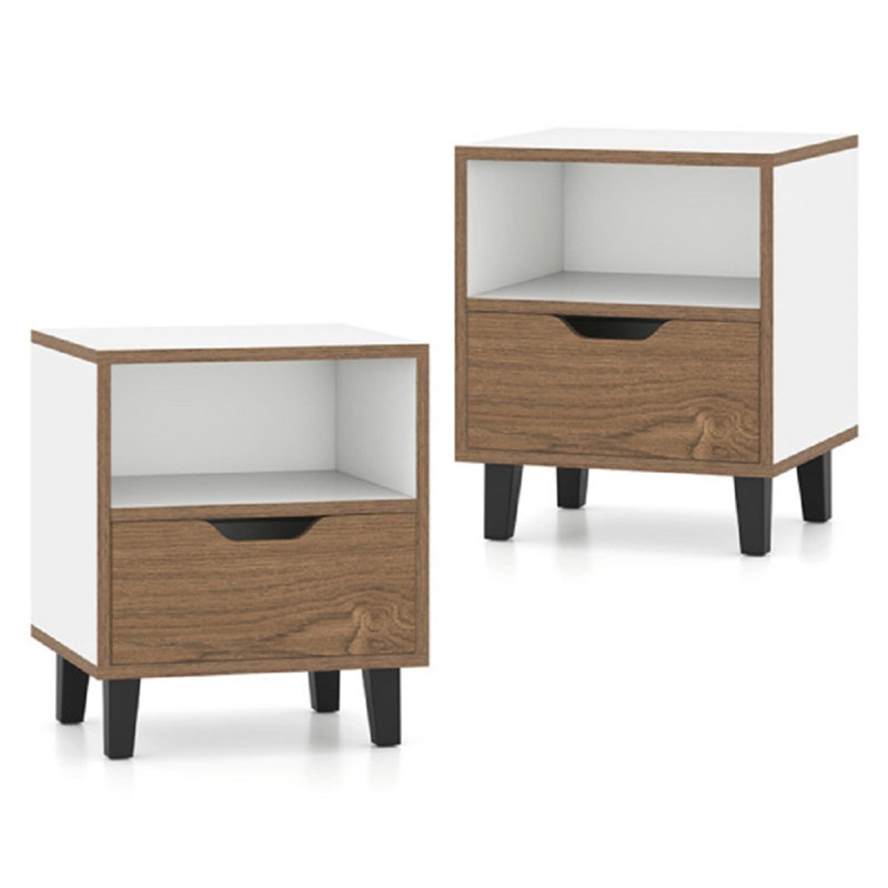 Ensemble de 2 tables de chevet de rangement à 3 niveaux avec plateau de rangement en bois blanc crème