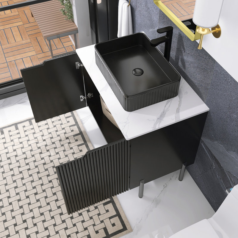 30" Fresstanding Single Bathroom Vanity with Ceramic Top, Black, Black