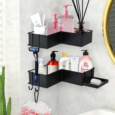Lot de 2 organisateurs d'angle adhésifs sans perçage pour douche, avec porte-savon et 4 crochets, antirouille et faciles à installer
