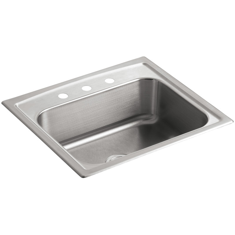 Évier de cuisine à cuve simple l 25 po x l 22 po x p 7-11/16 po avec 3 trous de robinet dessus