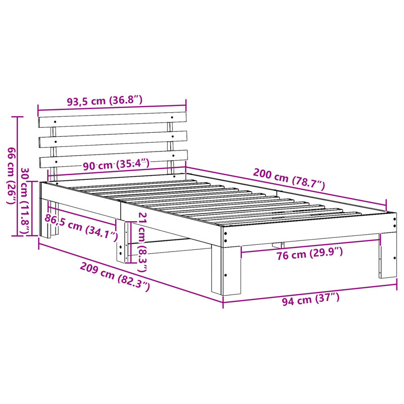 Bed Frame with Headboard Solid Pine Wood, European Single (90 x 200 cm), Natural
