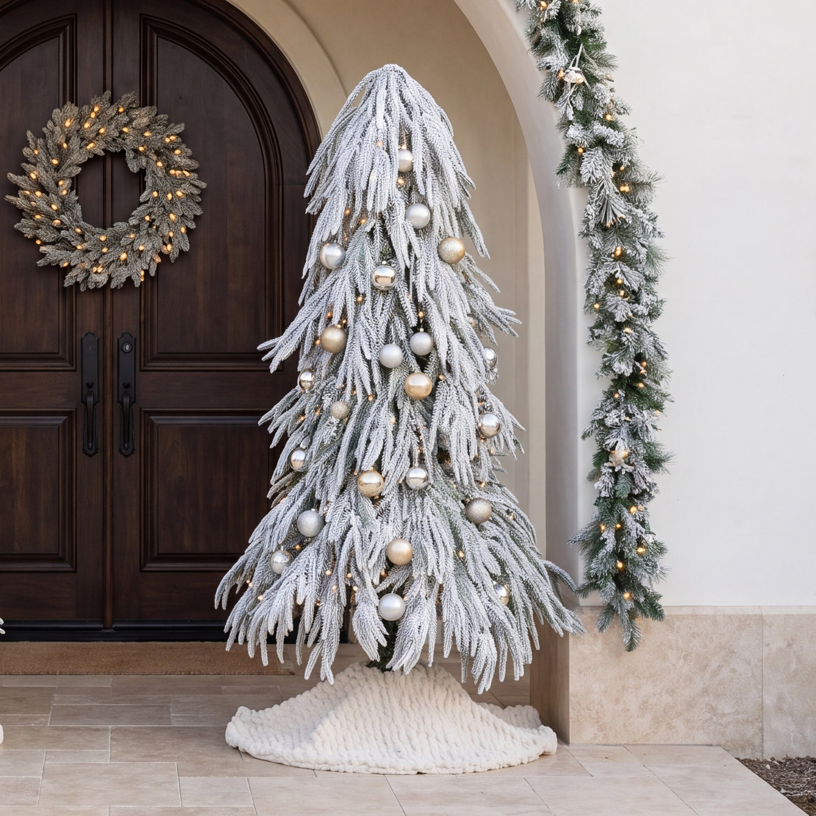 Flocked Pre-Lit Pine Christmas Tree, 4ft