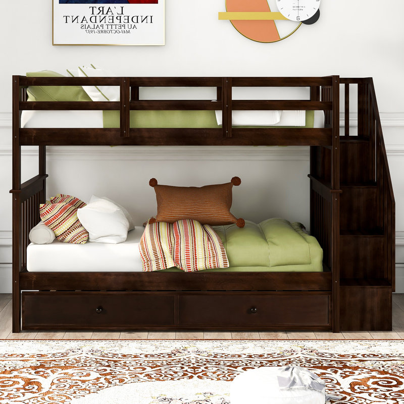 Anjuli Kids Twin Over Twin Bunk Bed with Trundle, Espresso