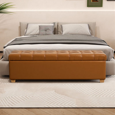 60" Modern Upholstered PU End of Bed Bench with Storage Tufted Flip-Top Accent Window Bench for Bedroom, Living Room, Entryway
