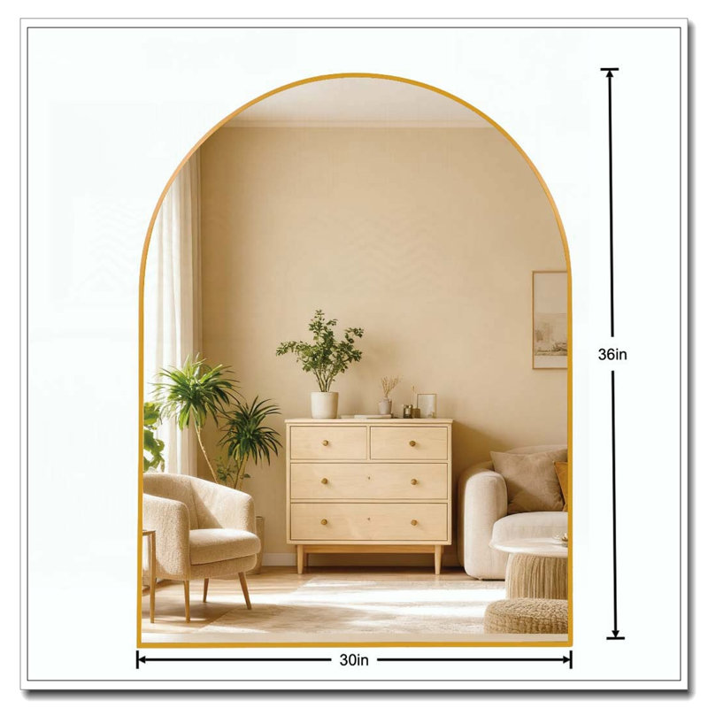 Metal Framed Arched Bathrrom Mirror for Wall, Gold