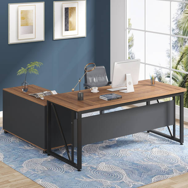 Latitude Run® L-Shape Executive Desk with Storage Cabinet & Reviews ...